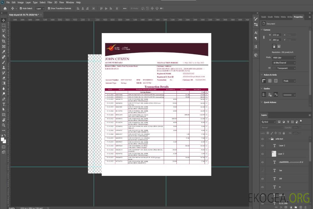 Modèle Word et PDF de relevé bancaire India Post Payments, 4 pages template Modèle Word et PDF de relevé bancaire India Post Payments, 4 pages template